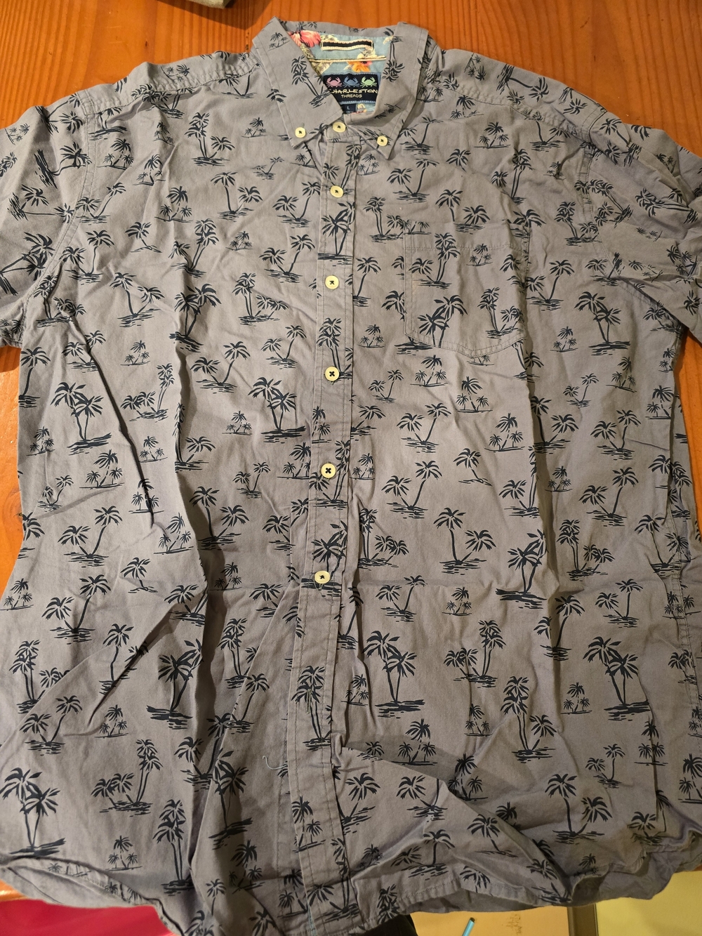 Men's Gray Palm-Print Button-Up Shirt Jacket